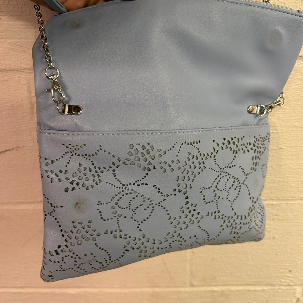 Urban Expressions Light Blue‎ Laser Cut Foldover Clutch Crossbody Shoulder Bag